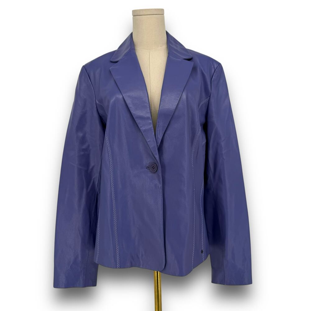 Y2K Vintage Leather Jacket, Black Rivet Lilac Purple Size L Boho Funky Colorful